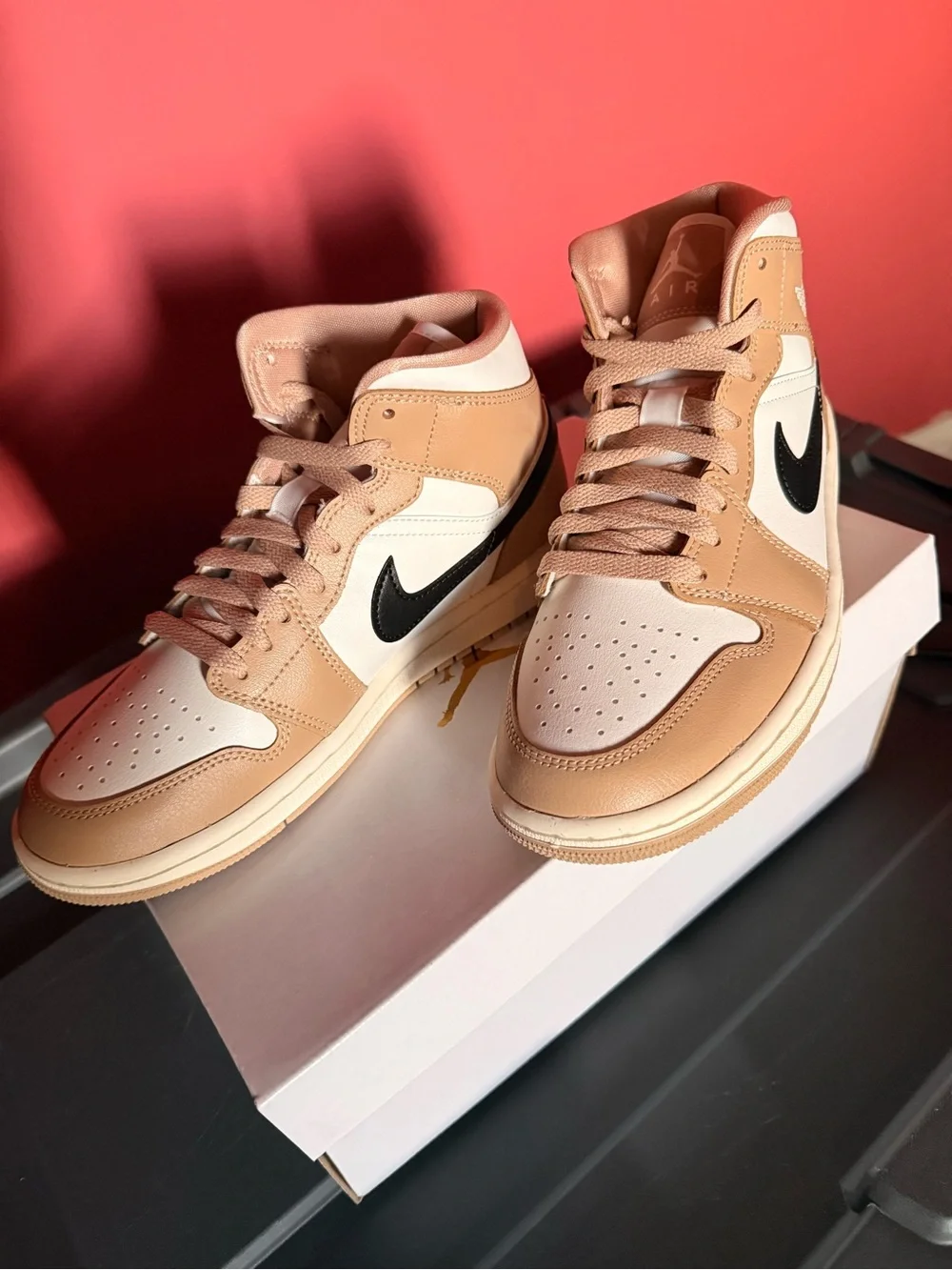 Nike Kids Low-Top Sneakers in Cream and Tan with Black Swoosh new